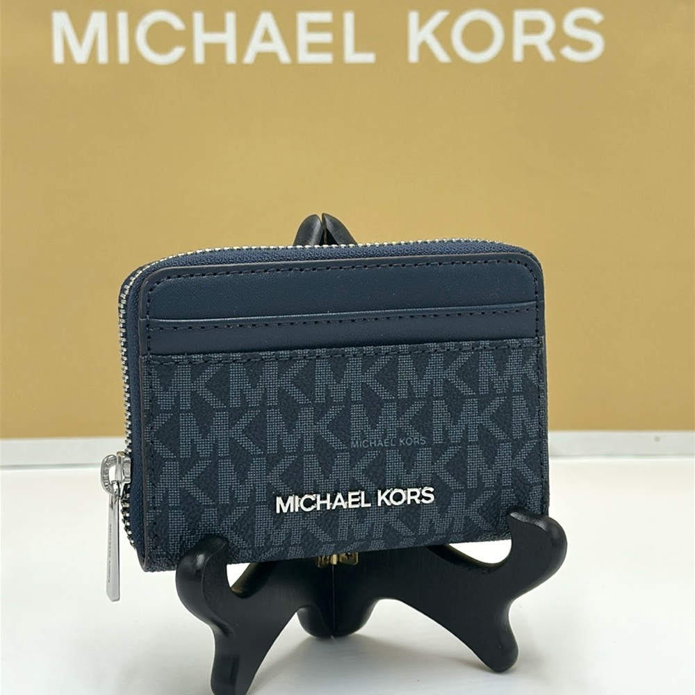 Michael Kors Women Medium Logo Zip Around Card Case Coin Pouch Wallet Admiral Ml - Picture 2 of 12
